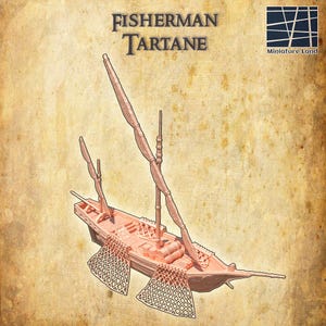 Fisherman Tartane Ship | 3D Printed Tabletop Terrain for DnD & RPGs | Medieval Sailing Vessel | Gray PLA Unpainted Miniature, Ship Terrain