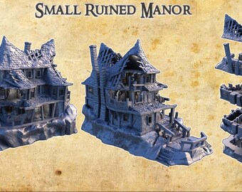 Mansión en ruinas pequeña / Terreno de mesa impreso en 3D para D&D y RPG / Regalos para Dungeon Master, Terreno para D&D, Accesorios para D&D, Ruinas para D&D, Mansión para D&D