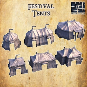 Festival Tents | 3D Printed Tabletop Terrain for DnD, RPG, Wargaming | Medieval Fair & Market Booth Miniatures | Dungeon Master Gifts