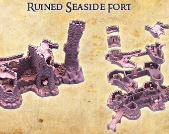 Fuerte costero en ruinas / Terreno de mesa impreso en 3D para juegos de rol y D&D / Ruinas de castillo modulares / Terreno D&D, regalos para Dungeon Master