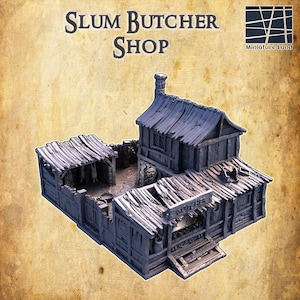 Slum Butcher Shop | 3D Printed Tabletop Terrain Building | DnD & RPG Miniature Scenery | Dnd Slum Terrain, Dungeon Master Gifts