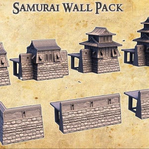 Samurai Wall Pack | 3D Printed Tabletop Terrain | Japanese Castle Walls & Towers for DnD, RPG, Wargaming, Samurai and Feudal Japan Dioramas