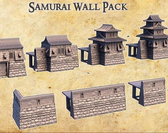 Samurai Wall Pack | 3D Printed Tabletop Terrain | Japanese Castle Walls & Towers for DnD, RPG, Wargaming, Samurai and Feudal Japan Dioramas