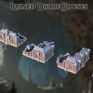 Ruined Dwarf Houses Tabletop Terrain Set | 3D Printed, Modular Fantasy Ruins for D&D, RPG, Wargaming Miniatures | Dwarven Terrain