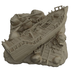 Ashored Galley Dnd Pirate Terrain, Pirate Ship Terrain, Small DnD Nautical Terrain, 28mm