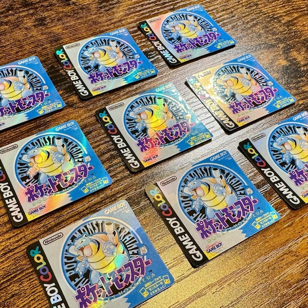 Pokémon Blue Holographic Label (Japanese Edition) - Laminated Replacement Label for Game Boy Cartridge