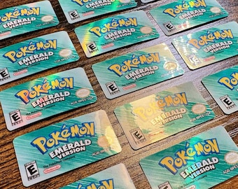 Pokémon Emerald GBA Holographic Label - Laminated Replacement Label for Game Boy Advance Cartridge