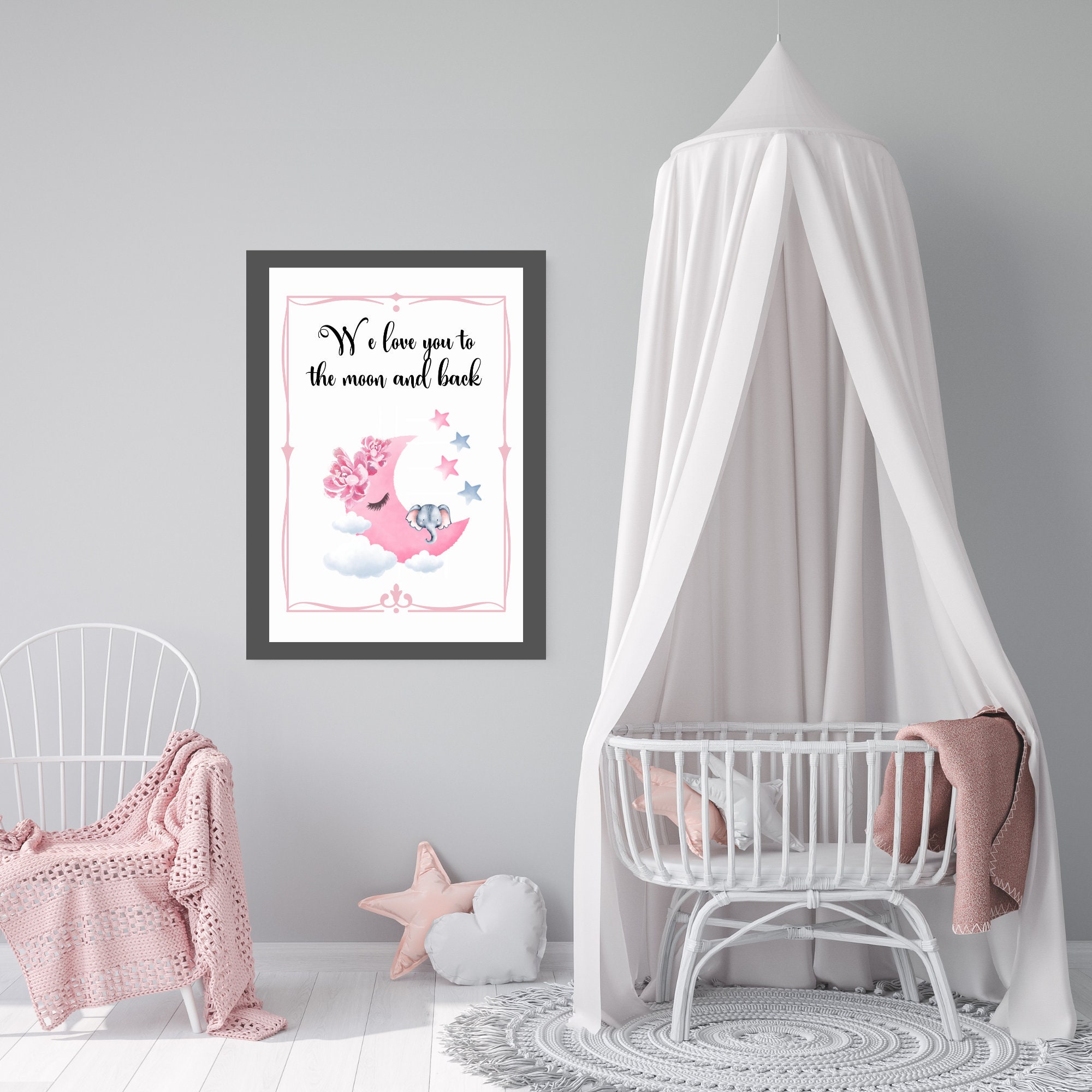 Nursery Girl Wall Art Girls Bedroom Decor Moon Print Etsy
