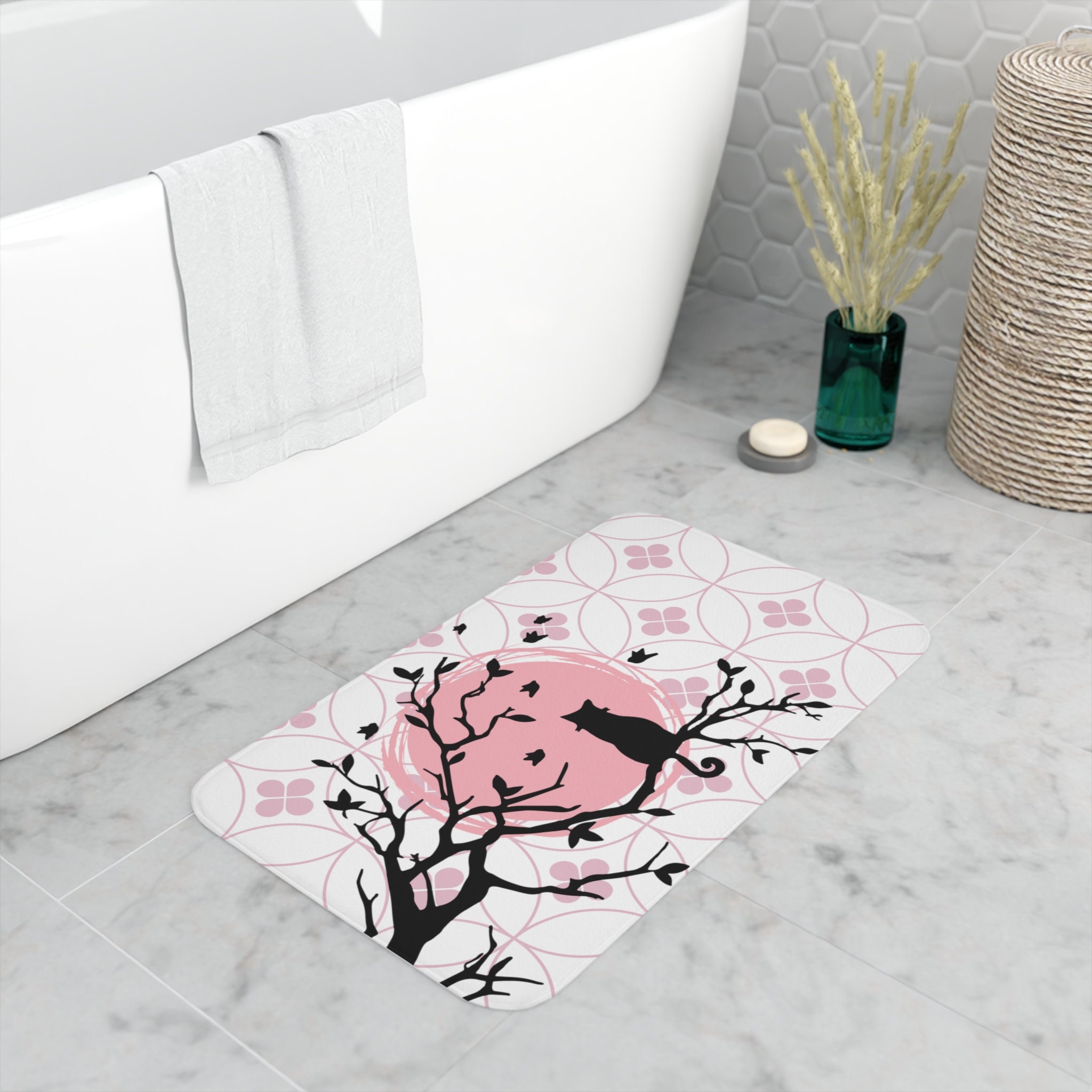 Cat Memory Foam Bath Mat Cute Cat Bathroom Bath Mat Memory Foam Bath ...