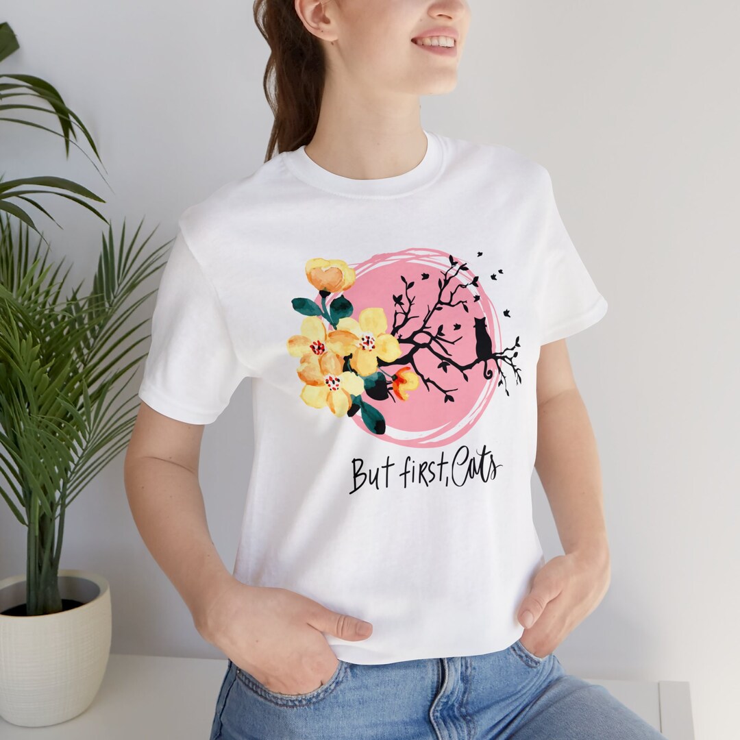 Floral Cat Shirt, Floral Cat Tee, Cat Lover Shirt, Animal Lover Tee ...
