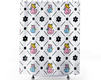 Duck Shower Curtain Rubber Ducky Kids Bathroom Decor Duck Shower Curtain Brother Sister Blue and Pink Shower Curtain