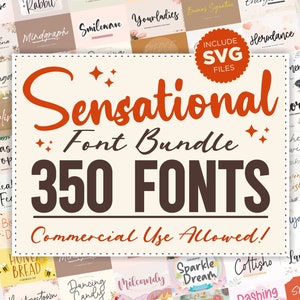 Sensational 350 Fonts - Pacchetto di font, font per calligrafia, font per corsivo, font per matrimonio, font Cricut, font Procreate, font Canva, font di San Valentino