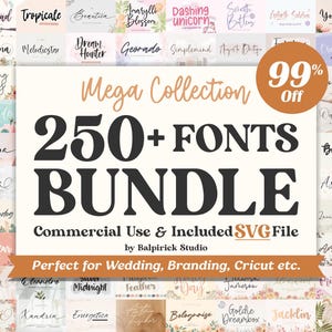 250 lettertypen - lettertypebundel, bruiloftlettertype, Cricut-lettertype, logolettertype, scriptlettertype, handgeschreven lettertype, voortplanten, knutselen, Canva, lentelettertype