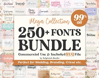 Mega Collection 250+ Font Bundle - Wedding, Handwritten, Script, Calligraphy, Cricut, Cursive, Procreate