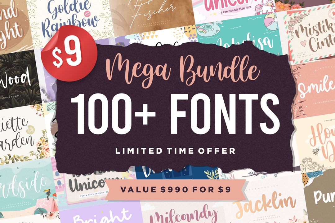 Mega Bundle 100 Font Bundle Calligraphy Font, Script Font, Farmhouse ...
