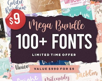 Mega Bundle 100+ Font Bundle - Calligraphy Font, Script Font, Farmhouse Font, Cricut Font, Procreate Font, Crafting, Commercial Use