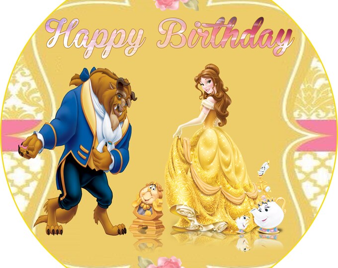Sugar paper cake topper (Beauty and the Beast) 8 inch round