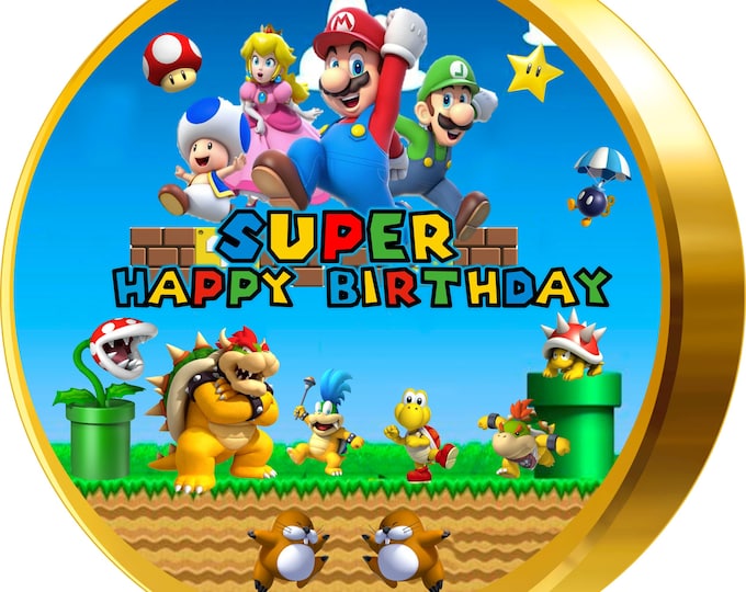 Cake topper in sugar paper (Mario Bros) 8 inches round