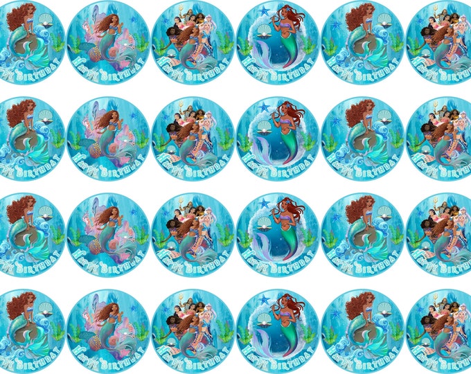 Gelatin-only transfer printed on regular bond multipurpose paper (The Little Mermaid) 24 1.5-inch round