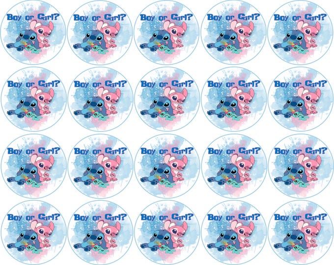 Sugar Paper (Stitch and Angel Gender Reveal) 20 images of 1.81 inches Round