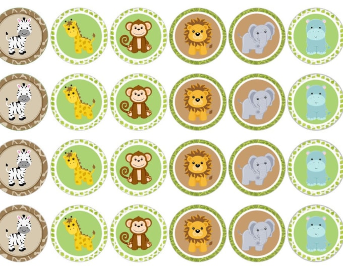 Transfers for gelatin only (safari baby shower animals) 24 of 1.5 inches round