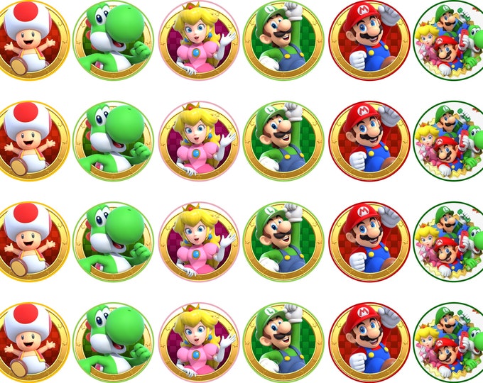 Transfer only for gelatin on bond paper (Mario Bros) 24 of 1.5 inches round.
