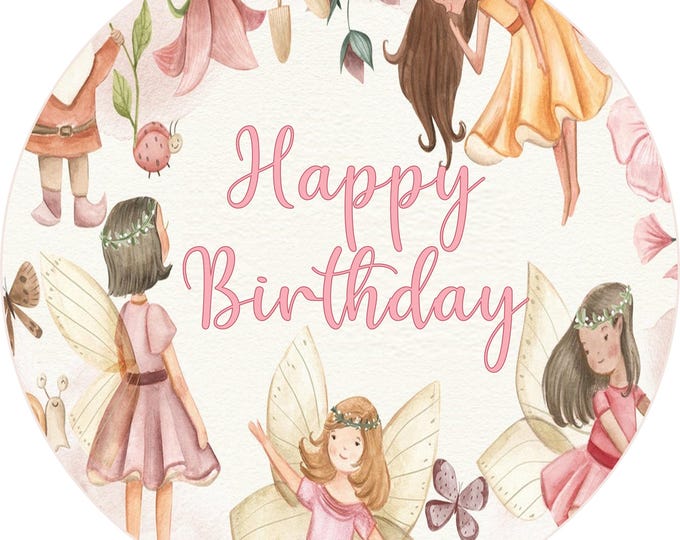 Sugar paper cake topper (Fairy Garden) 8 inch round