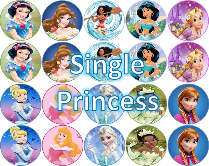Papel de azúcar ( Princesas ) 20 imágenes de 1.81” Redondo