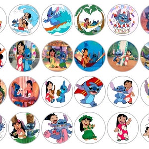 Transfer only for gelatin on bond paper (Lilo and Stitch) 24 of 1.5 inches round