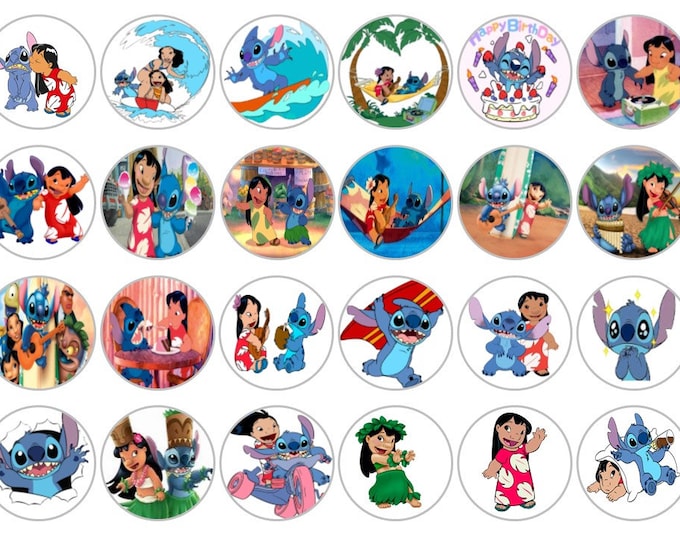 Transfer only for gelatin on bond paper (Lilo and Stitch) 24 of 1.5 inches round