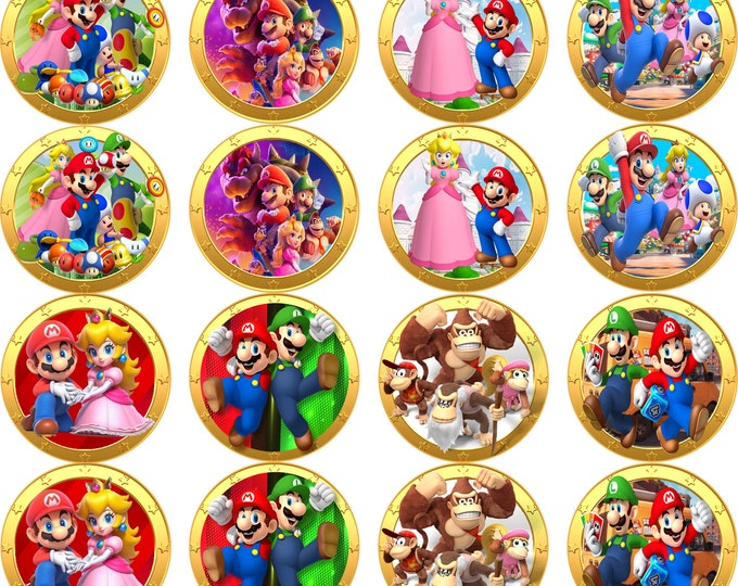 Sugar paper (Mario bros) 16 images of 2” round