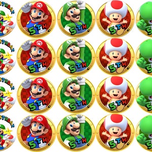 Sugar Paper (Mario Bros) 20 1” 13/16 inch circle images