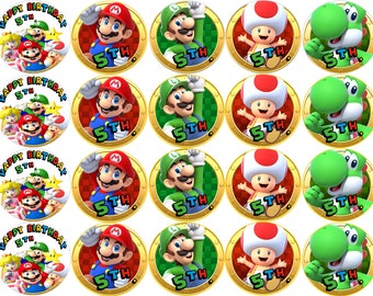 Sugar Paper (Mario Bros) 20 1” 13/16 inch circle images