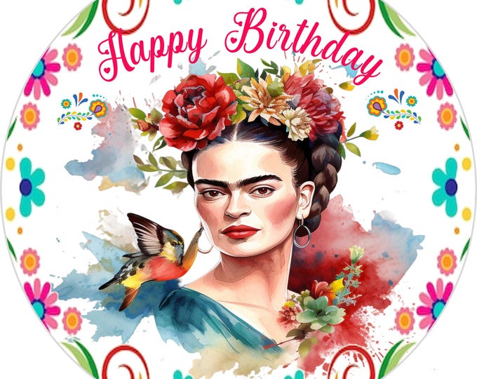 Sugar paper cake topper (Mexican Frida Birthday) 8 inch round