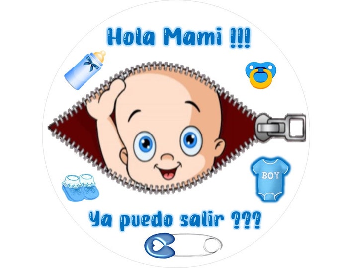 Transfer only for gelatin printed on bond paper (Hello mommy can I go out now, baby shower boy) 8 inches round