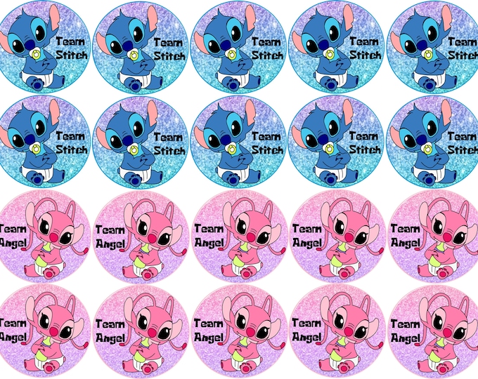 Sugar Paper (Stitch Gender Reveal) 20 images 1” 13/16 inch Round