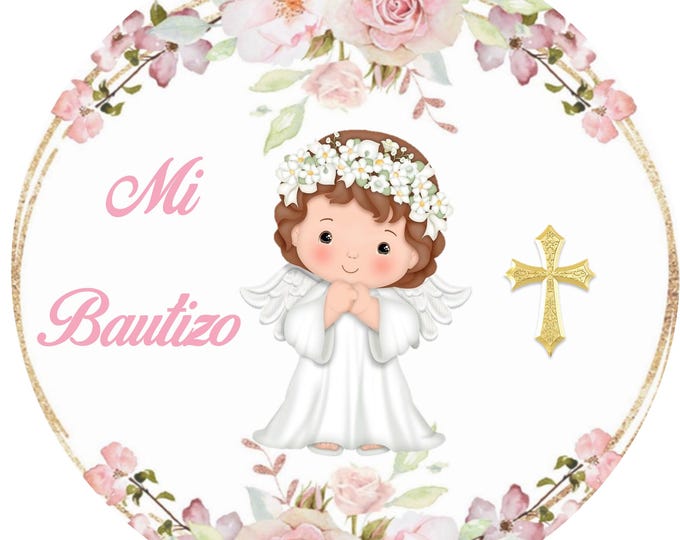 Cake topper in sugar paper (My baptism) 8 inches round
