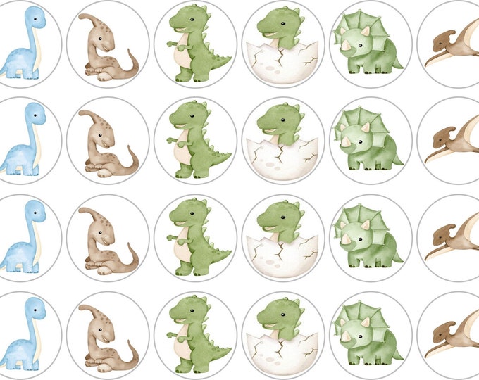 Transfers for gelatin only (Baby Dinosaur) 24 of 1.5 inches round