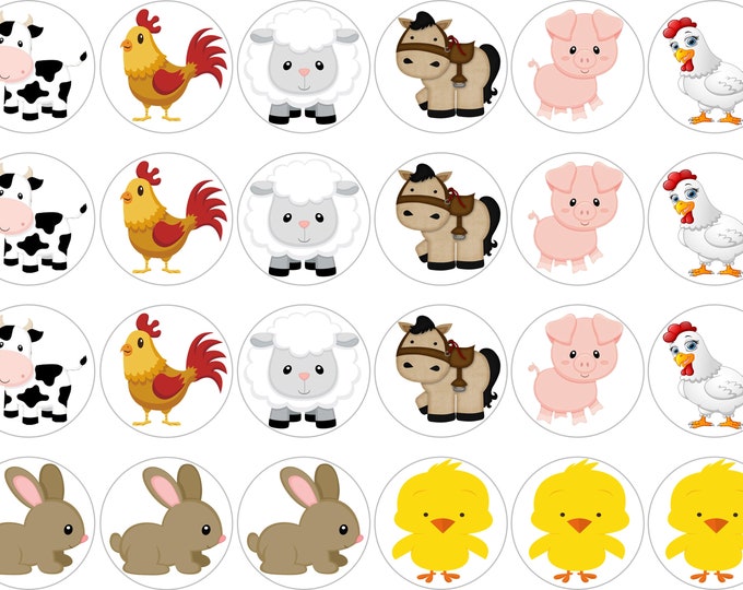 Transfers for gelatin only (Farm Animals) 24 of 1.5 inches round