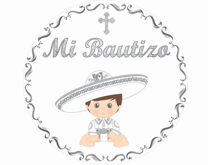 Transfer only for gelatin printed on regular multipurpose bond paper (Silver Charro Baptism) 8 inches round