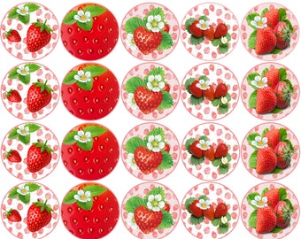 Sugar paper (Strawberries) 20 images of 1” 13/16 Round