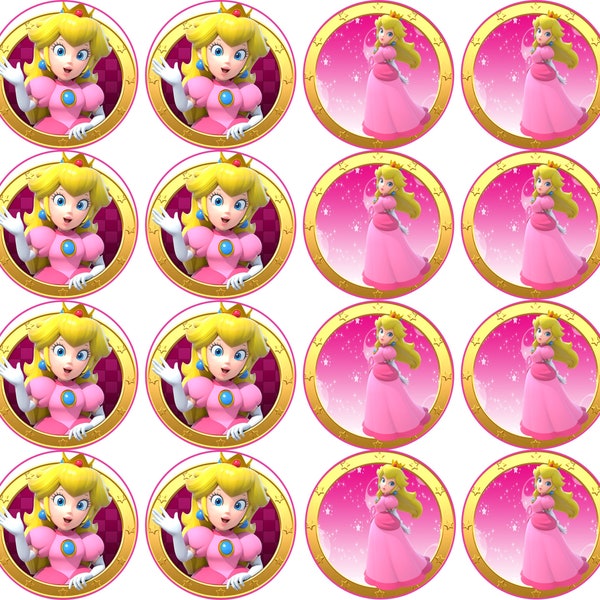 Sugar paper (Princess Peach) 16 images 2” round