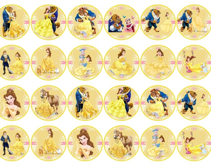 Beauty and the Beast Gelatin Transfers 24 1.5 inch round