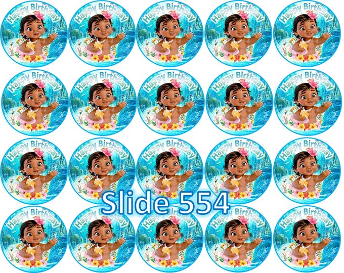 Papel de azúcar (Moana y Baby Moana) 20 imágenes de 1.81 pulgadas Redondo