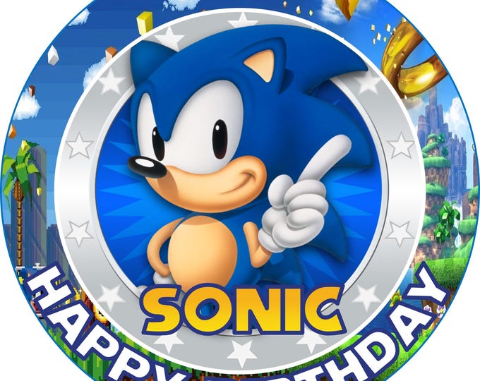 Cake topper in sugar paper ( Sonic ) 8 inches round