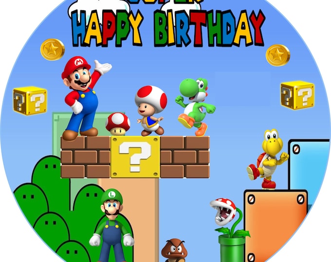 Transfer only for gelatin printed on regular multipurpose bond paper (Mario Bros) 8 inches round.