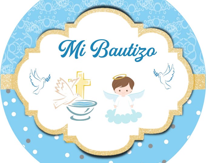 Cake topper in sugar paper (Boy's baptism) 8 inches round