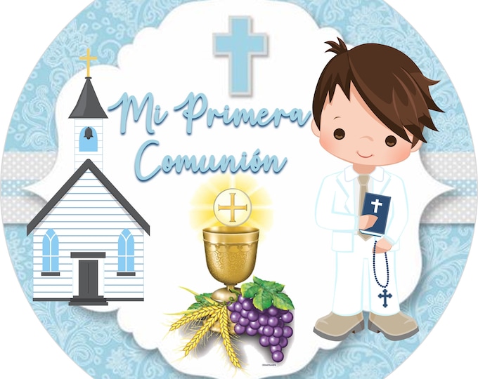 Transfer only for gelatin printed on regular multipurpose bond paper (My first communion boy and girl) 1 image of 8" or 24 of 1.5" round