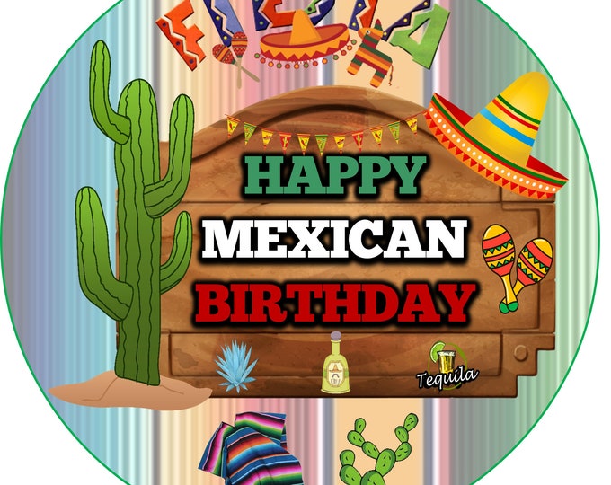 Transfer only for gelatin (Mexican Birthday) 8 inches round
