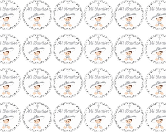 Transfers for gelatin only (Silver Charro Baptism) 24 of 1.5 inches round